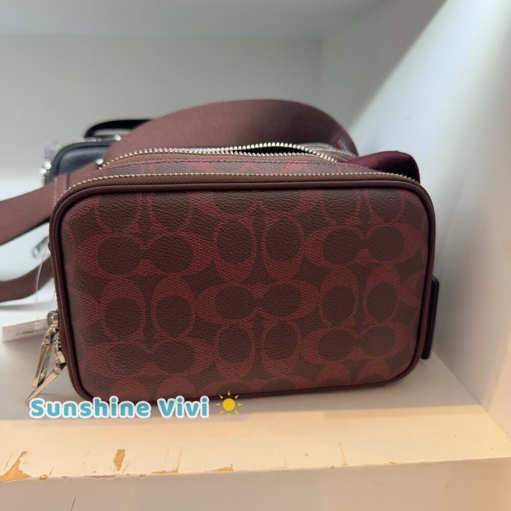 NWT Coach Colton Crossbody Bag 19 In Signature Canvas CET55 SV/Black Currant